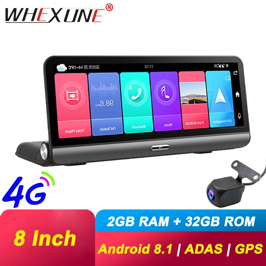 Видеорегистратор WHEXUNE 8 0 дюйма 4G GPS навигация ADAS FHD 1080P Android 1 Wi Fi 32 Гб