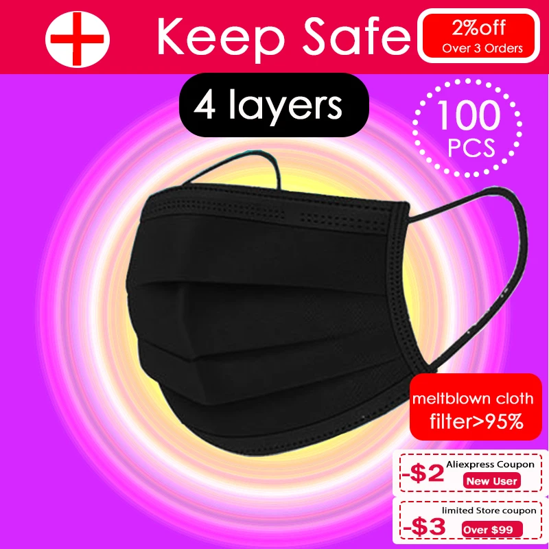 4 слойные Бесплатная доставка черная маска рот для лица на лицо black dust с черной