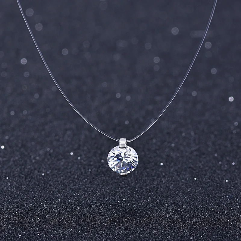 

2021 Fashion Shiny Crystal Necklace Pendant Transparent Fishing Line Invisible Ladies Necklace Jewelry Clavicle Chain Chocker
