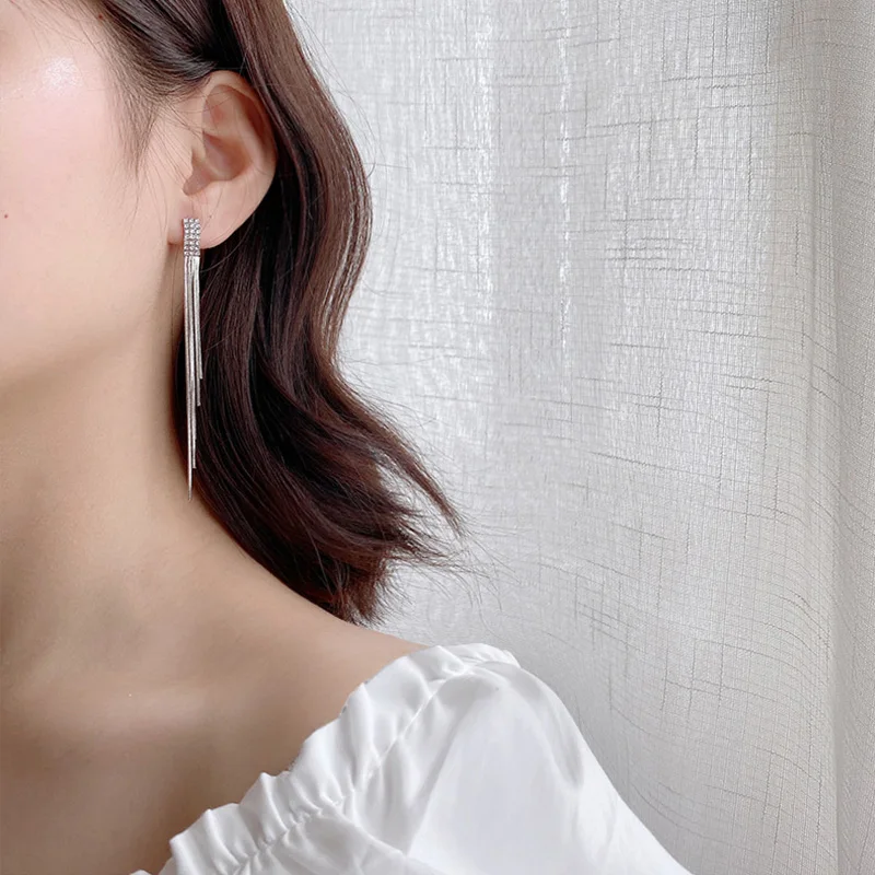 

Long Tassel Snake Chain Drop Earring Shine Rhinestone Piercing Ear Jewelry Luxury Chain Dangle Earrings Jewelry Women Party Quee