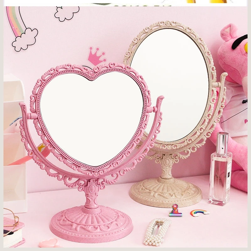 

New Color Vintage Kawai Desktop Two Way Mirror Love Heart-shaped Oval Dream Rotating Decoration Gir's Birthday Gift