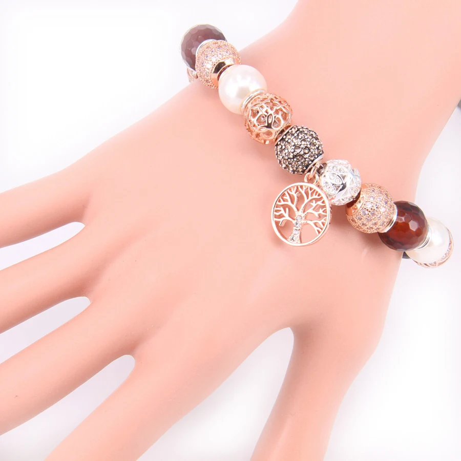 Томас Стиль розовое золотое солнце ожерелье из жемчуга и оливковый браслет с