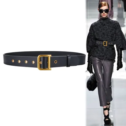 

NEW Real Leather Women Letter Golden Buckle Belts Black Belt Cummerbunds Waistband for Women Dress Jeans Pants Overcoats