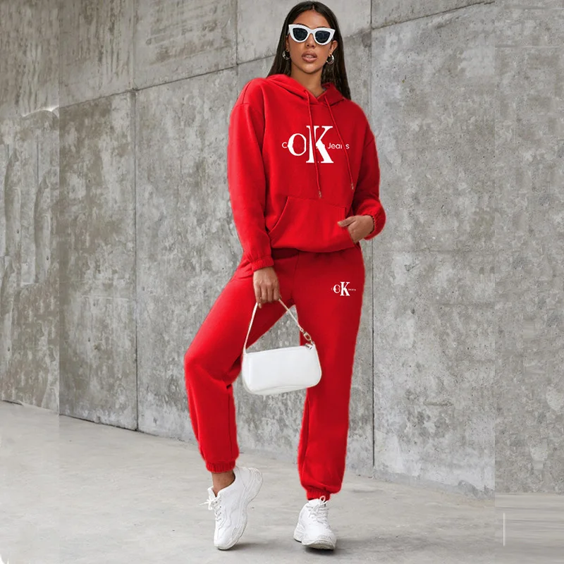 

New Tracksuit Women/Men 5 Colors Two Pieces Set ok letter Hoodies Sweatshirt+Pants Suit Male Hoody Jogging Sportswear Outfit