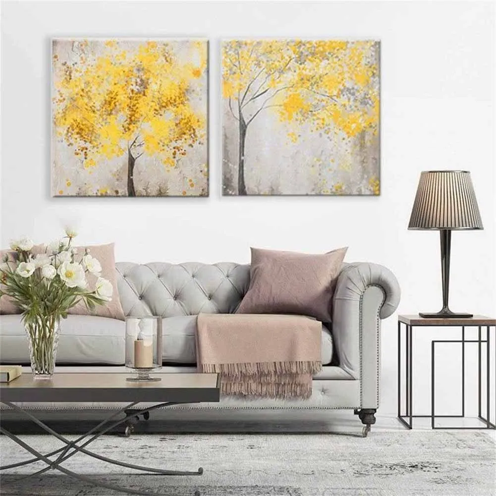 

2Pcs/Set Canvas Pictures Decor Yellow Flowers Blossom Tree Canvas Wall Art Picture Home Decoration