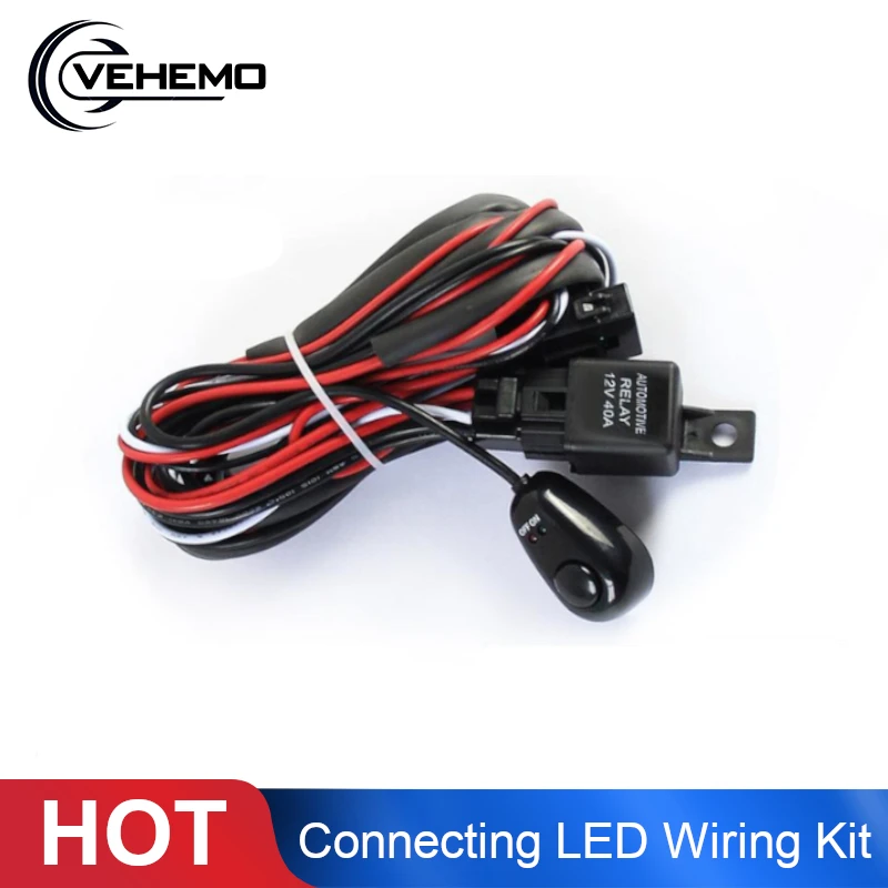 Vehemo подключение 2 LED Жгут проводов комплект реле предохранителя фара проводка