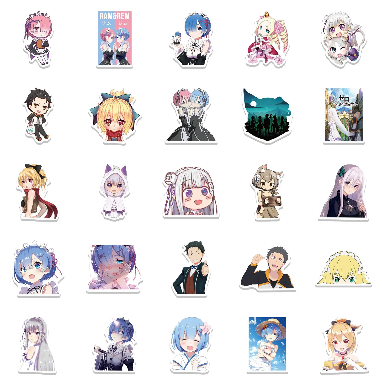 Pegatinas de Anime para chica, juguetes de dibujos animados Rem Ram, pel&iacute;cula de recuerdo, 50 Uds./lote-2
