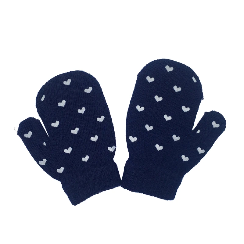Новое поступление детские вязаные перчатки утепленные варежки детские Handschoenen милый, для новорожденных и малышей Девочки Мальчики Осень Зима теплые перчатки - Цвет: Navy-Heart