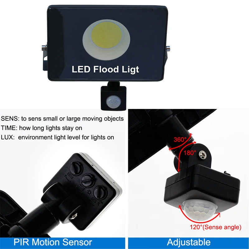 PIR датчик движения светодиодный светильник потока водонепроницаемый 50 Вт 30