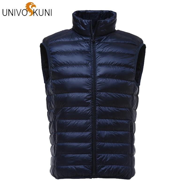 

UNIVOS KUNI 2019 Новинка Осень-зима модная повседневная мужская куртка жилет 90% белый утиный пух ветрозащитный Теплый мужской пуховой жилет плюс 3XL...