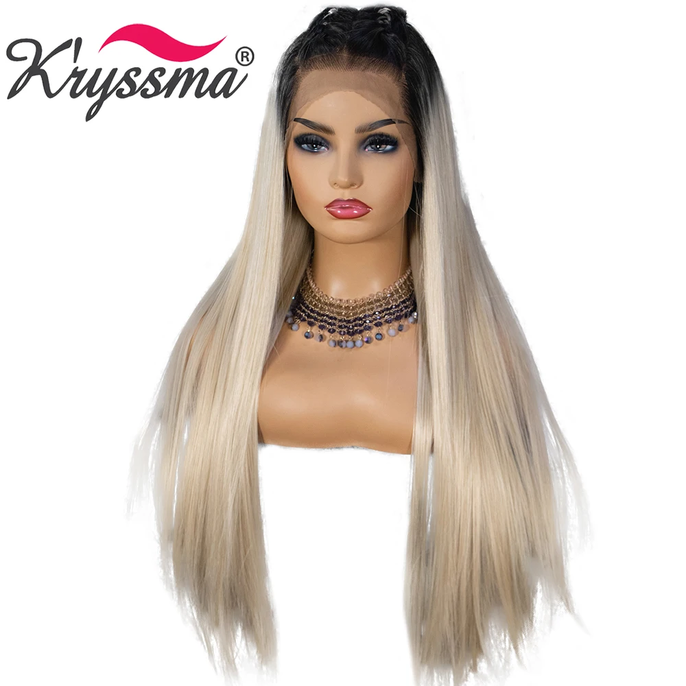 Kryssma, 13x6, парики на шнурках, Омбре, блонд, синтетический парик на кружеве, темный корень, прямой парик для косплея, для женщин, парики на кружеве, тепло, ОК