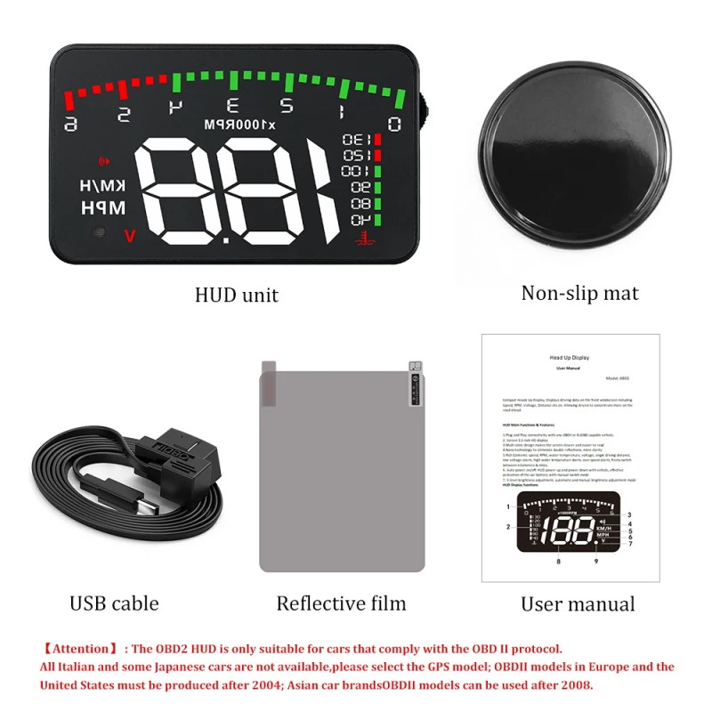 

A100 3.5 A900 Hud Display Overspeed Warning Windshield Projector Alarm System Windshield Projector Alarm System Universal