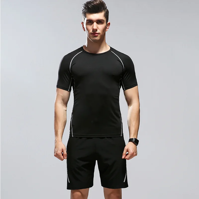 

2021 fitness suit men's tights T-shirt training suit men's running equipment sports suit basketball suit fitness suit