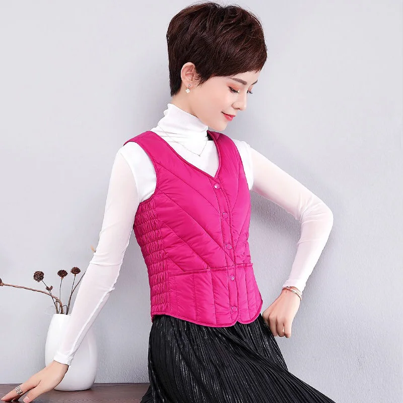 Rose red Зимний женский жилет размера плюс 4XL, куртка без рукавов, теплый жилет, осенняя легкая женская куртка, брендовый жилет - Цвет: Rose red