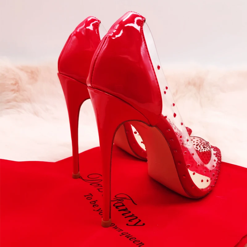 Женские прозрачные свадебные туфли Doris Fanny стразы на высоком каблуке красные