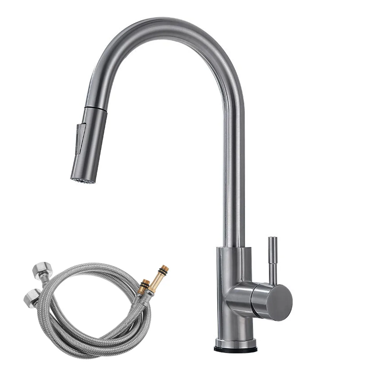 

Stainless Steel Silver Kitchen Faucet Pull Out Kitchen Sink Water Tap Single Handle Mixer Tap 360 Rotation Kitchen Shower Faucet