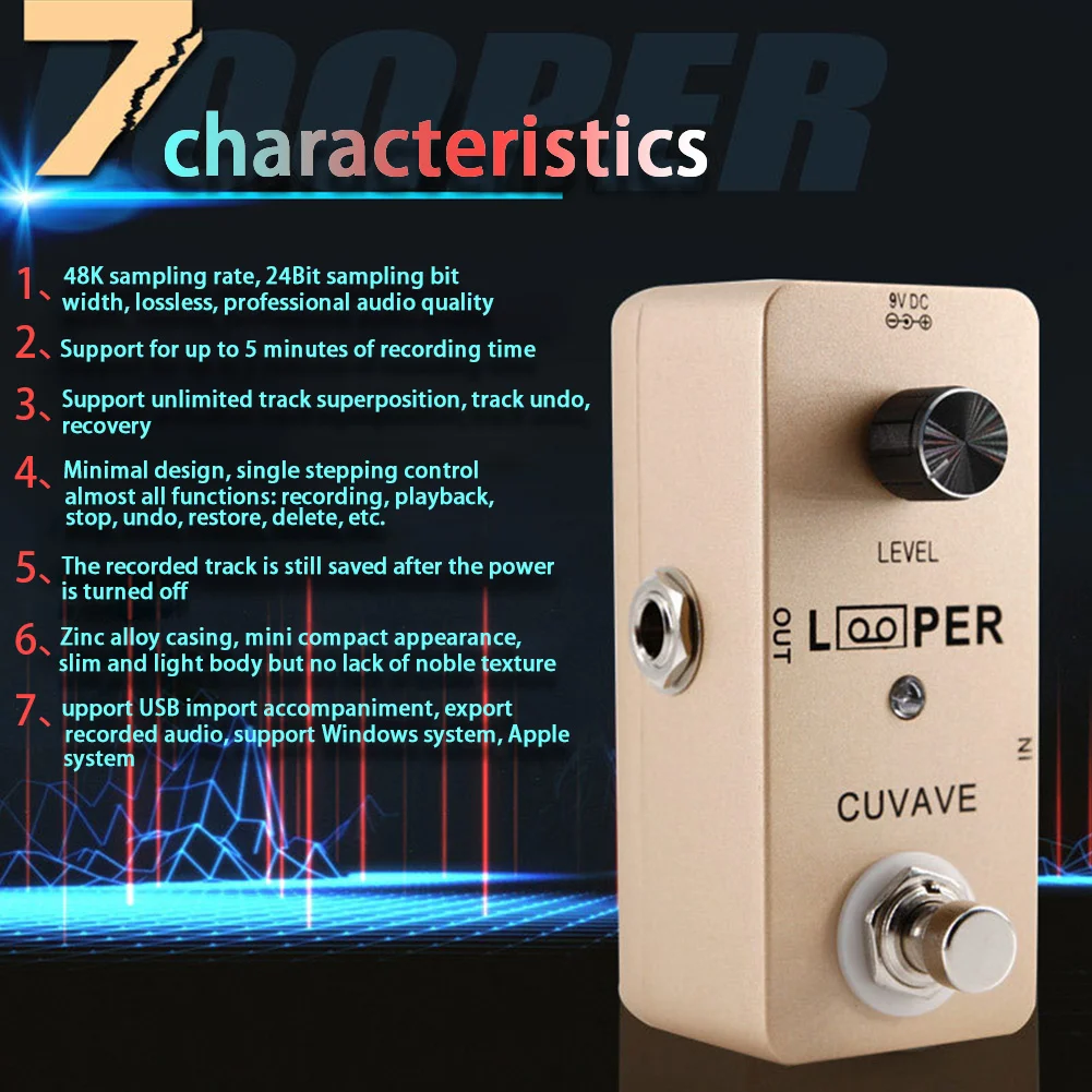 Гитарная педаль Looper светодиодный индикатор электрогитара эффектов Запись Мини
