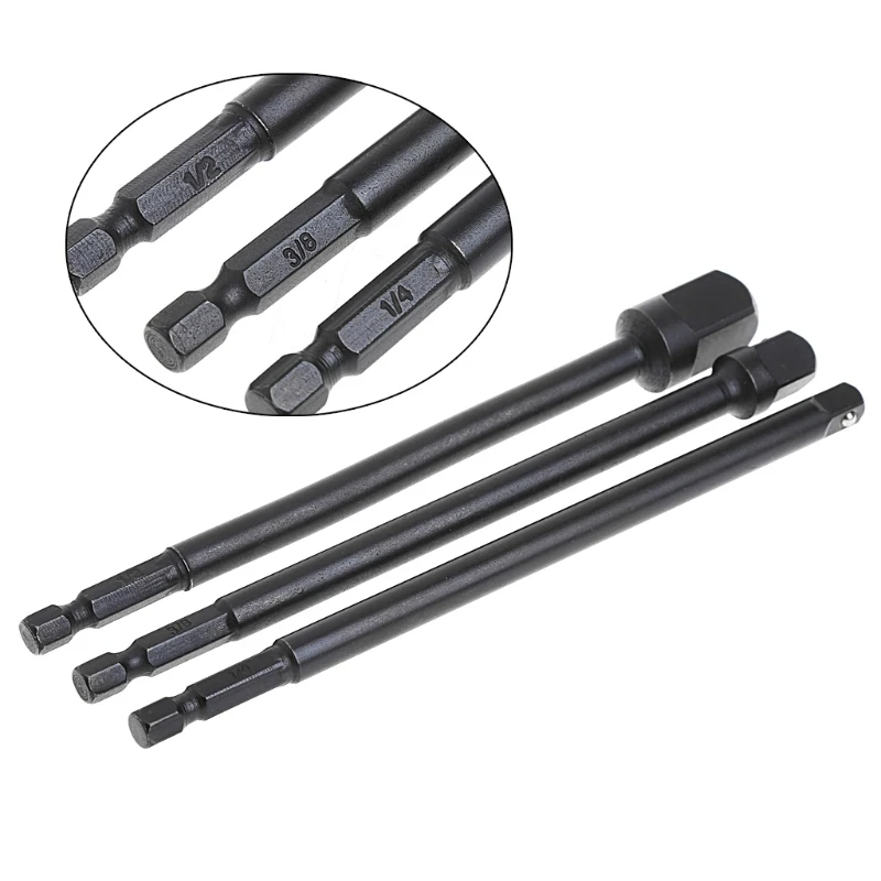 

3 Pcs Socket Adapter Set Hex Shank To 1/4 3/8 1/2 Inch Impact Driver Drill Bits