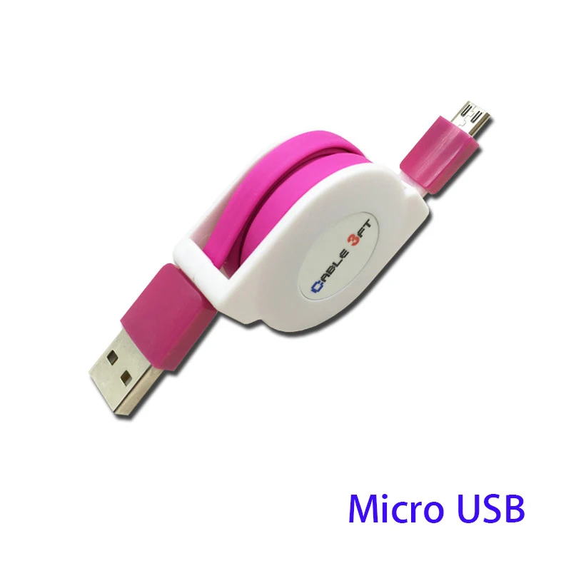 Pink Micro usb 2/3 м микро USB Выдвижной зарядный кабель для Samsung Galaxy J3, J5, J7 года Redmi 8 7A 7 6 портативное зарядное устройство адаптер кабель - Цвет: Pink Micro usb
