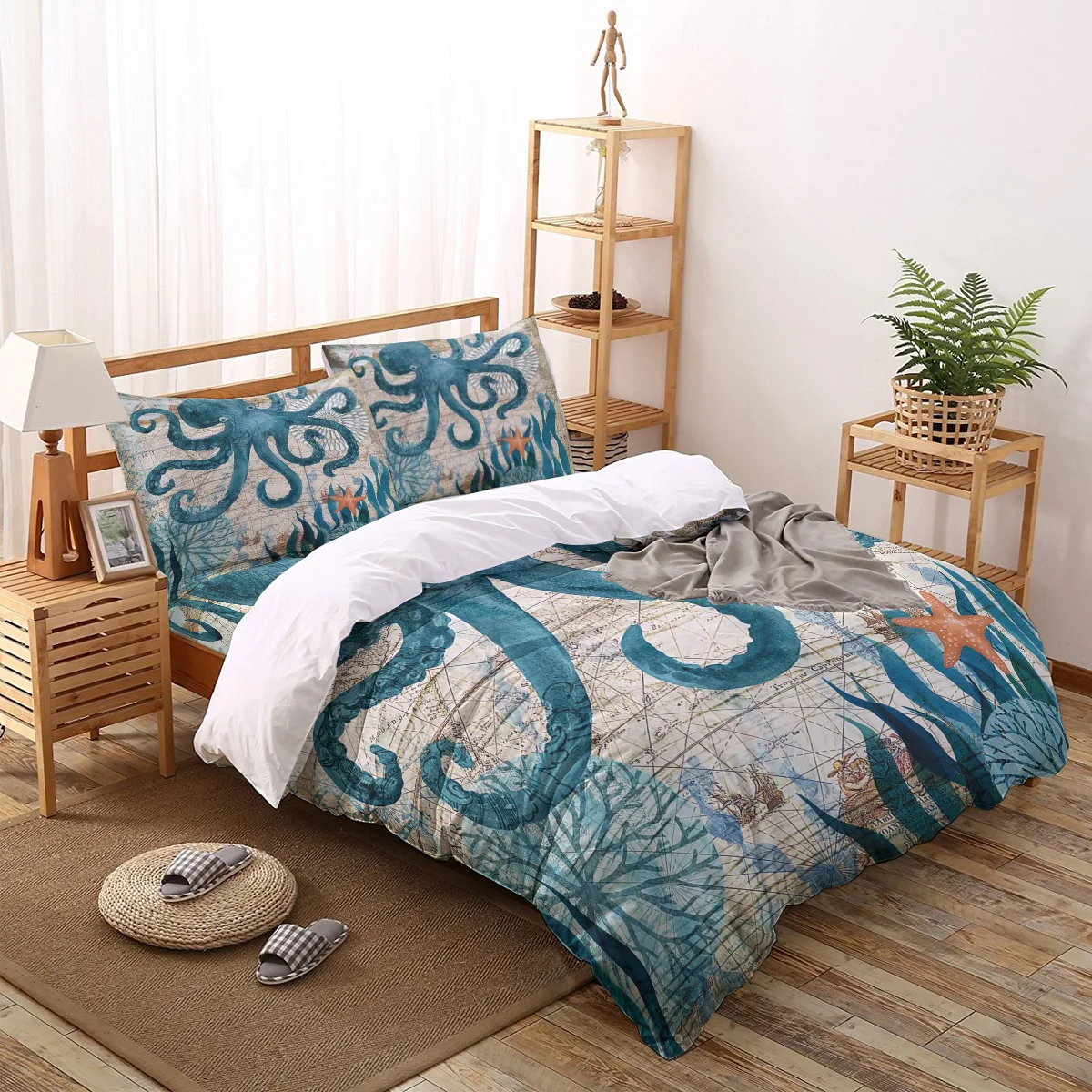 

Octopus Ocean Creature Landscape Printed Comforter Bedding Set Duvet Cover Sets Pillowcases Bedclothes Bed Linen Queen King Size