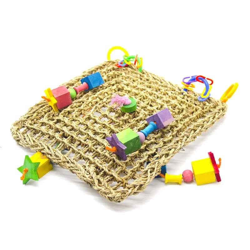 

Straw Braid Rope Net Hammock Ladder Bird Foraging Wall Toy for Parrot Parakeet