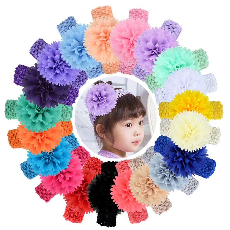 

1 Pcs Baby Girls Fashion Chiffon Flower Hairband Toddlers Kids Infants Crochet Weave Headband Newborn Elastic Handmade Headwear