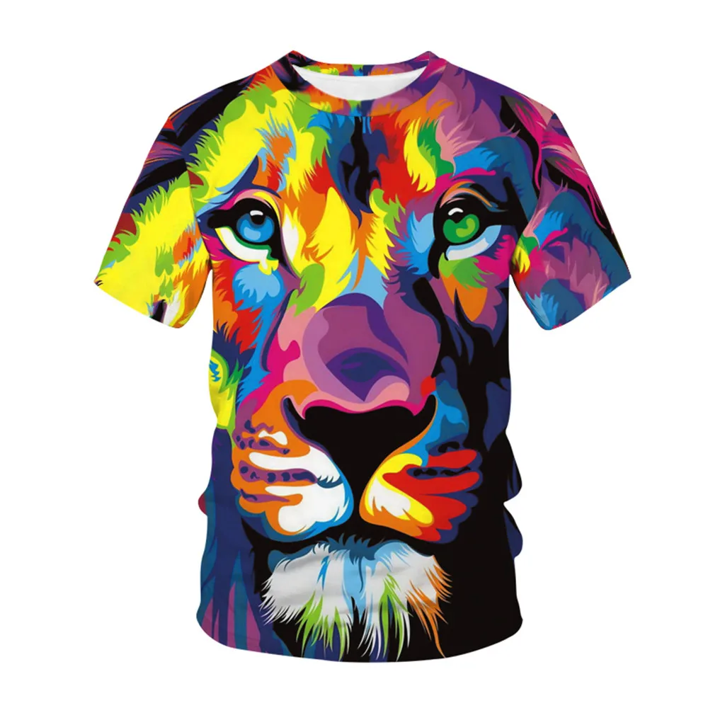 

2021 Summer Men and Women Printed Animal Lion T-shirt Short Sleeve Harajuku Funny Design Casual Top Graphic T-shirt