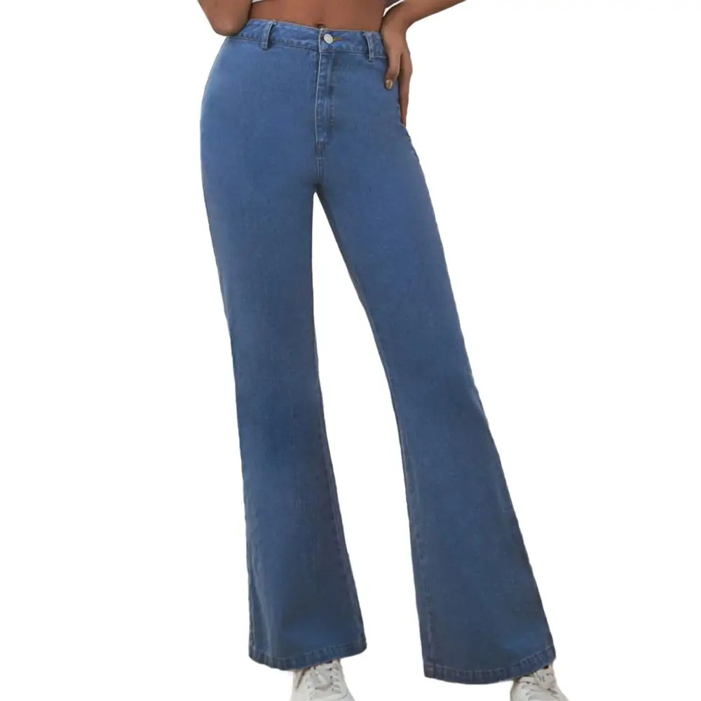 

2020 New Arrivals Woman Autumn Winter High Waist Ladies Jeans Blue Solid High Street Denim Loose Wide Leg Pants