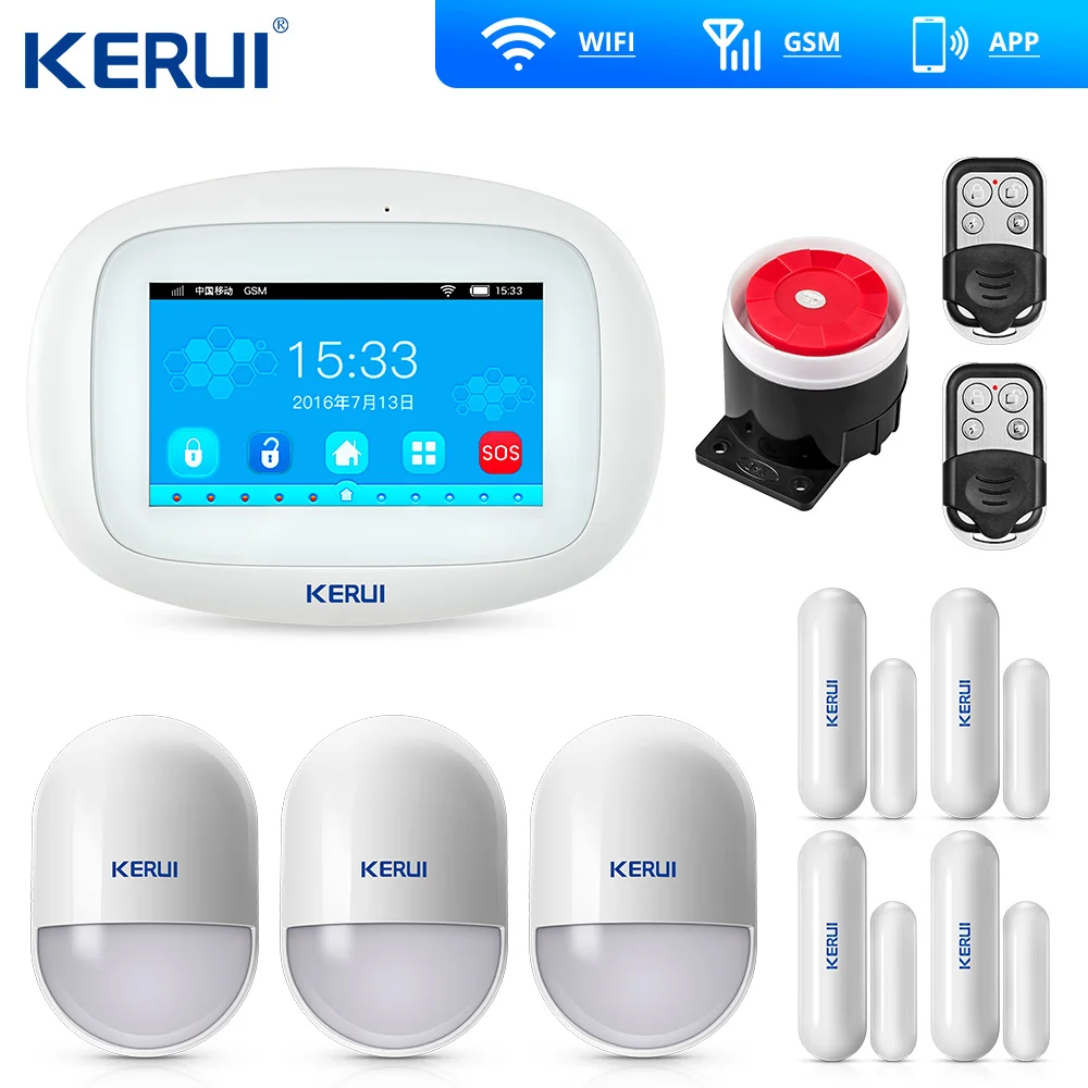 Домашняя охранная сигнализация K52 WIFI GSM с большим сенсорным ЖК экраном система