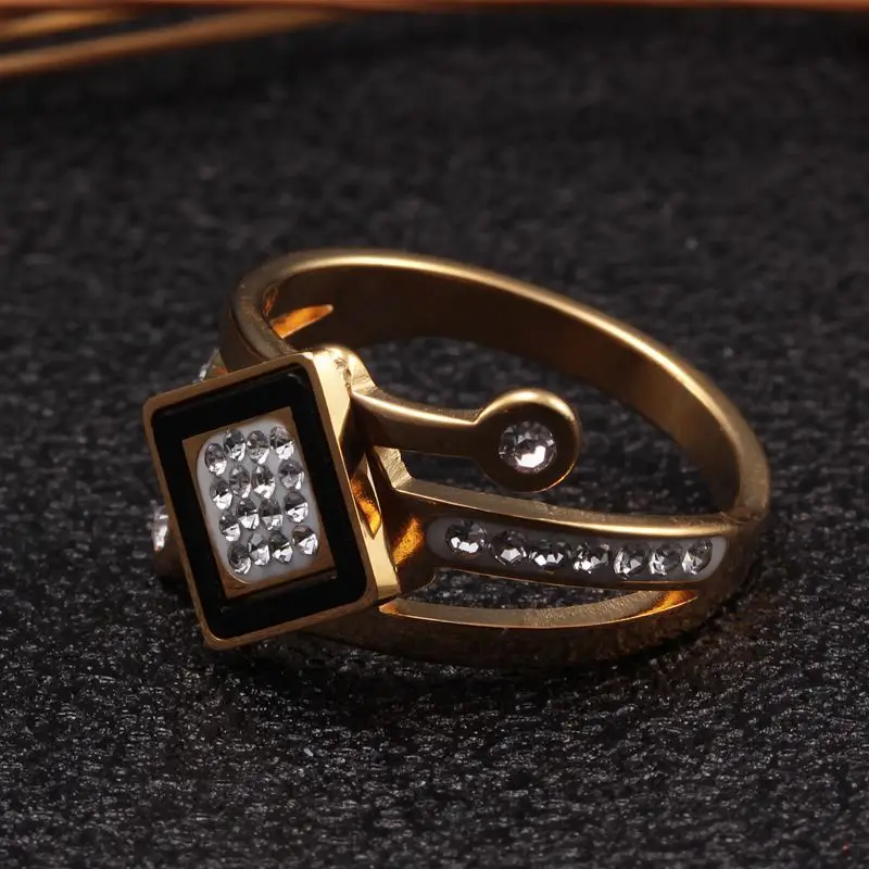 

Luxury Wedding Party Crystal Rings Women Girls Jewelry Stainless Steel Square Shine Charm Wide Fashion Rings anillo