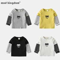 mudkingdom t shirts stripe for boys long sleeves cartoons patchwork drop shoulder tops toddler casual spring autumn clothes