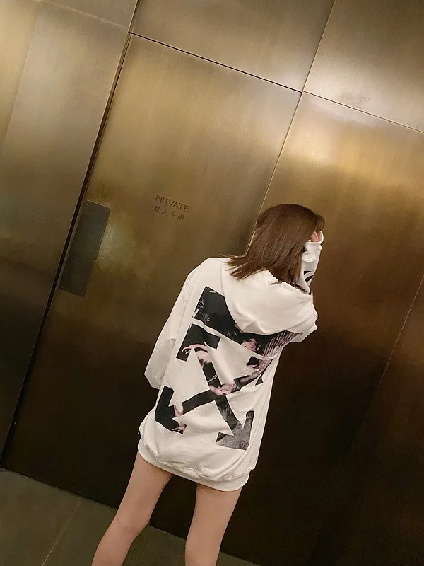 

Off ow Angel arrow printed cotton hooded sweater for men and women