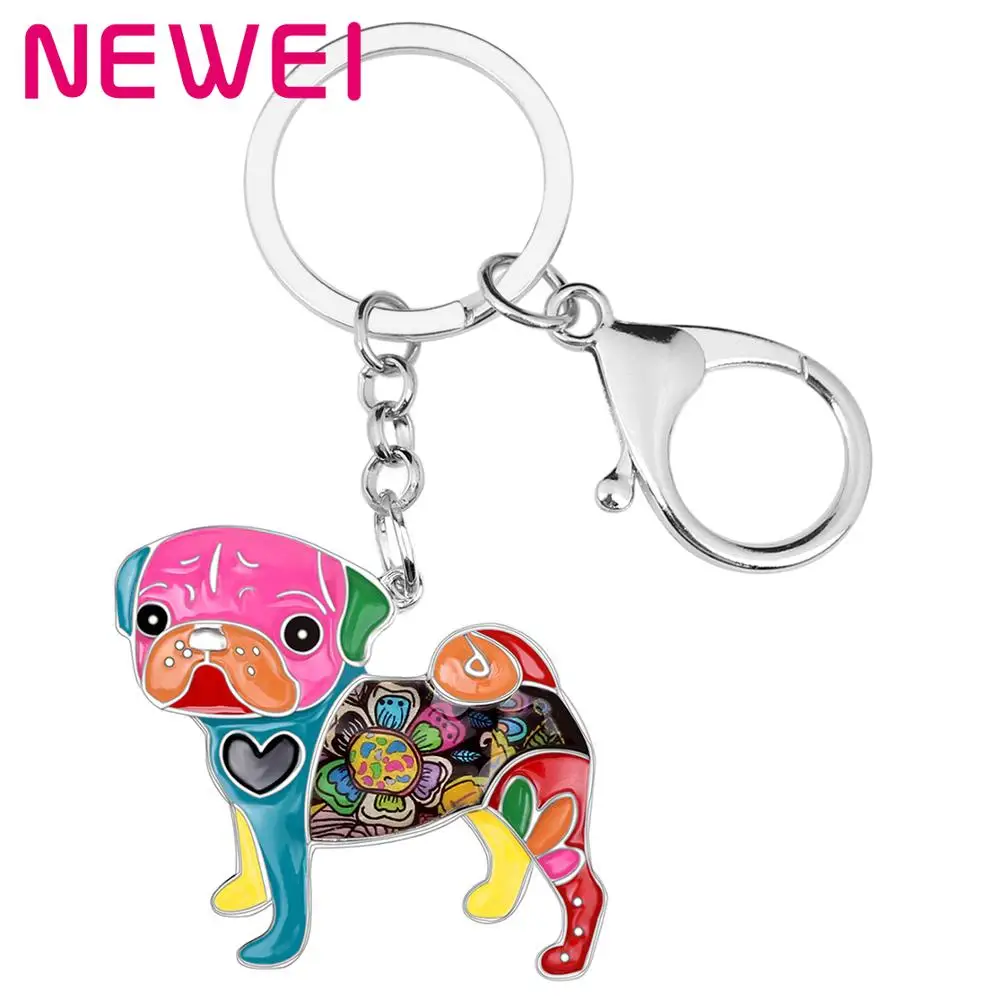 

Bonsny Enamel Pug Dog Bulldog Key Chains Keychains Rings Novelty Animal Jewelry For Women Girls Pet Lovers Gifts Bag Car Pendant