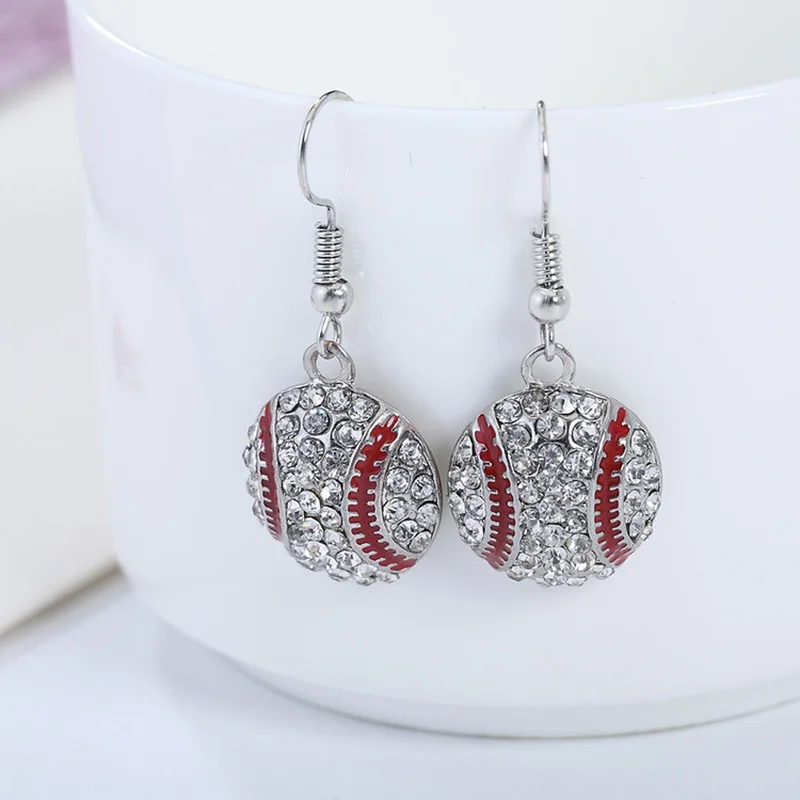 Модные круглые бейсбольные серьги Стразы темпераментные Новое поступление