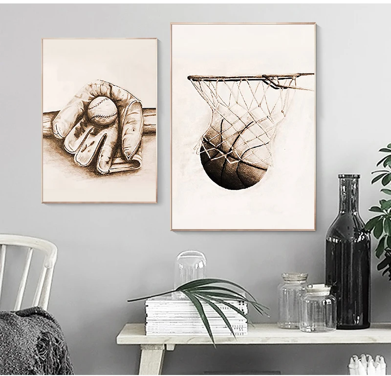 Американский Ретро плакат по футболу и баскетболу Настенная картина холст в