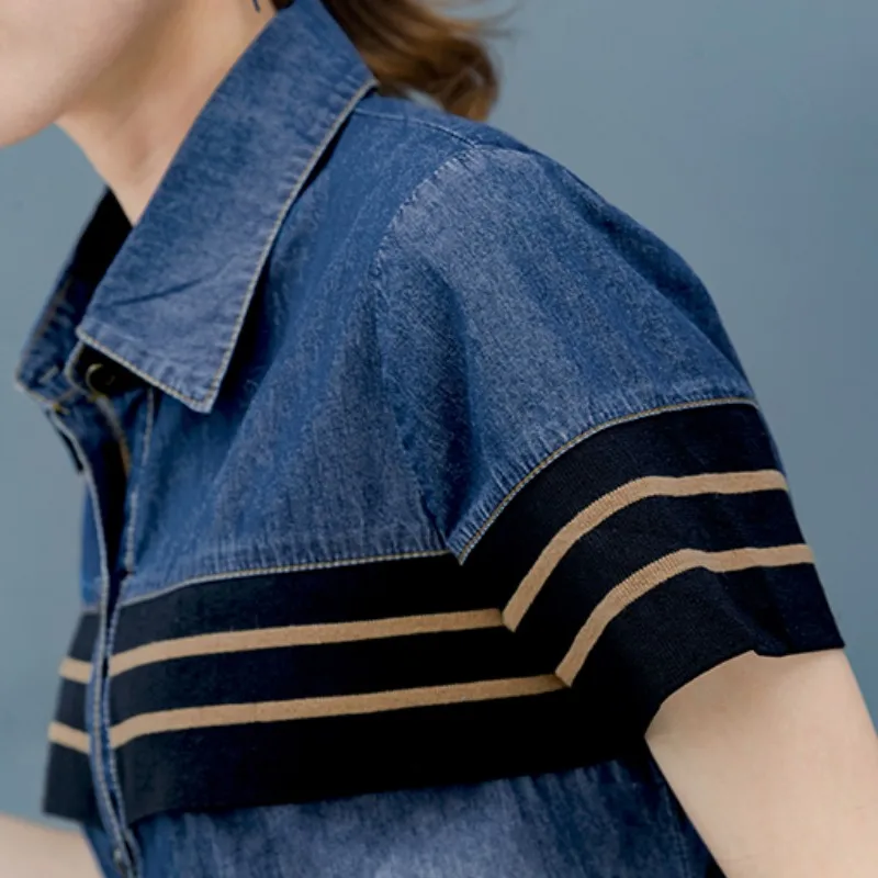 

Casual Denim Playsuit Set Women 2021 Summer Lapel Short Jumpsuit Streetwear Washed High Waist Jean Jumpsuit Female Rompers