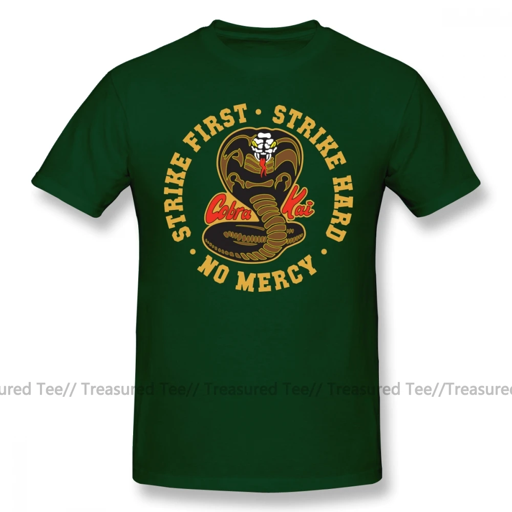 Dark Green Детская футболка для каратэ футболка с логотипом Cobra Kai Strike First Strike Hard No Mercy HD Базовая футболка с короткими рукавами 4xl Мужская футболка - Цвет: Dark Green