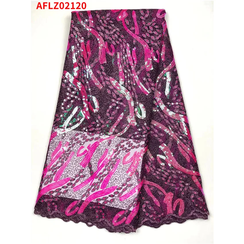 

Luxury African French Lace Fabric Quality ​Ankara Sequins Nigerian For Party Dress 5 Yards/Lot AFLZ02120 B