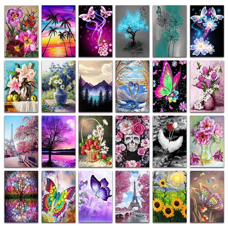 

New 5D Diamond painting embroidery Flower skull DIY Full Diamond mosaic Home decor Vase butterfly eiffel tower cross stitch E015