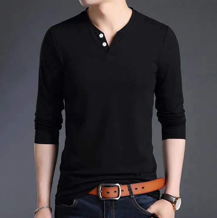 

men cotton V-neck long sleeve T shirt 2021 203149