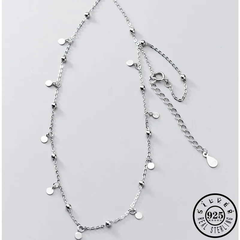 

925 Sterling Silver Minimalist Small Geometric Round Pendant Kpop Party Collares Chokers Necklaces Fine Jewelry for Women