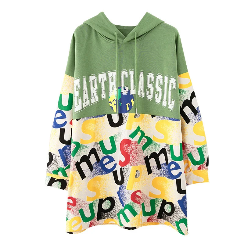 

Осенний тонкий свитер средней длины с цветным капюшоном Real Shot