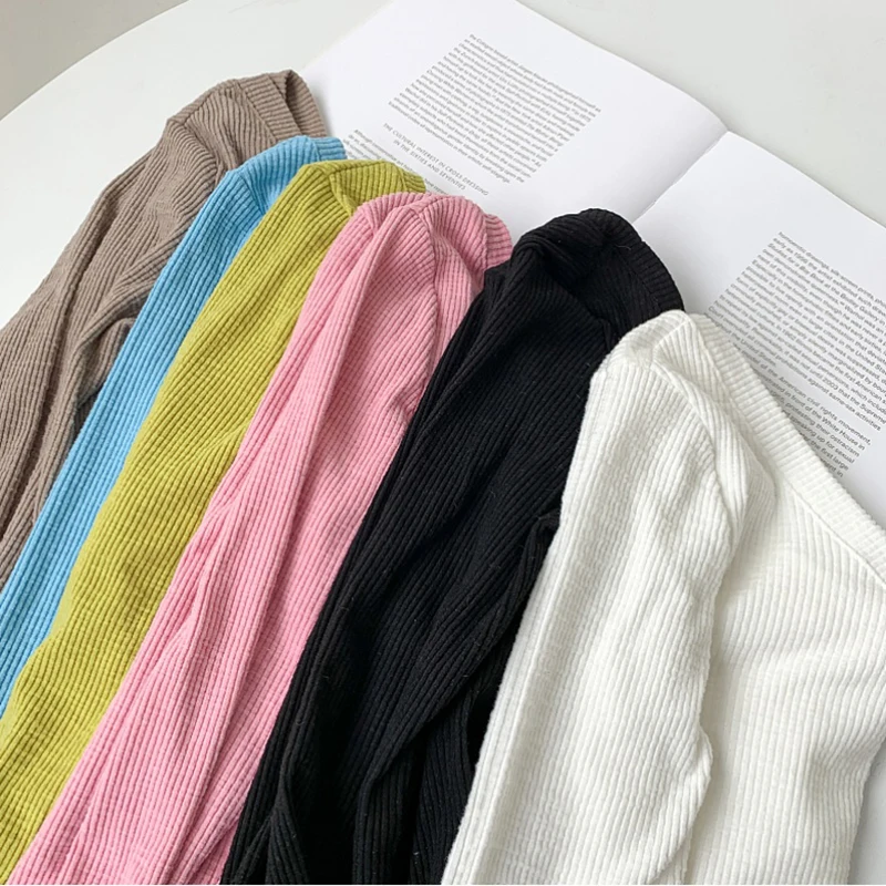 

Long Sleeve Women's Tshirts Black Slim Bodycon V Neck T-shirt Screw Thread Cotton Basic Casual Tee Shirt Femme tops women 2021
