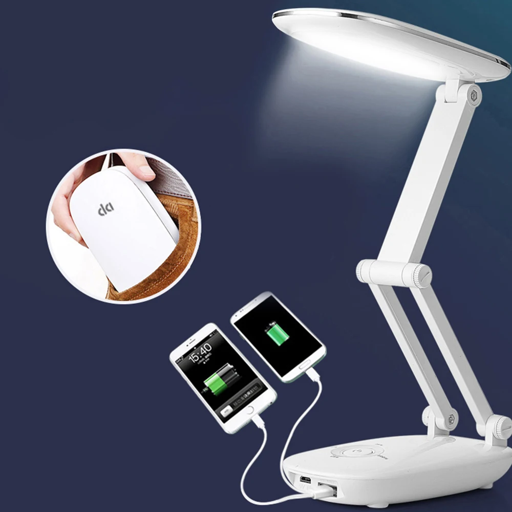 Mini Portable Powerful Led Desk Lamp 4000mAh Battery Rechargeable Dimmable Folding Light USB LED Table Lamps with Power Bank | Лампы и