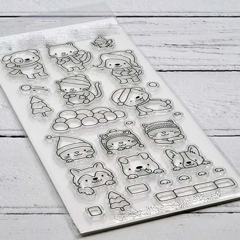 Зимние Животные прозрачные силиконовые металлические штампы и печать для DIY