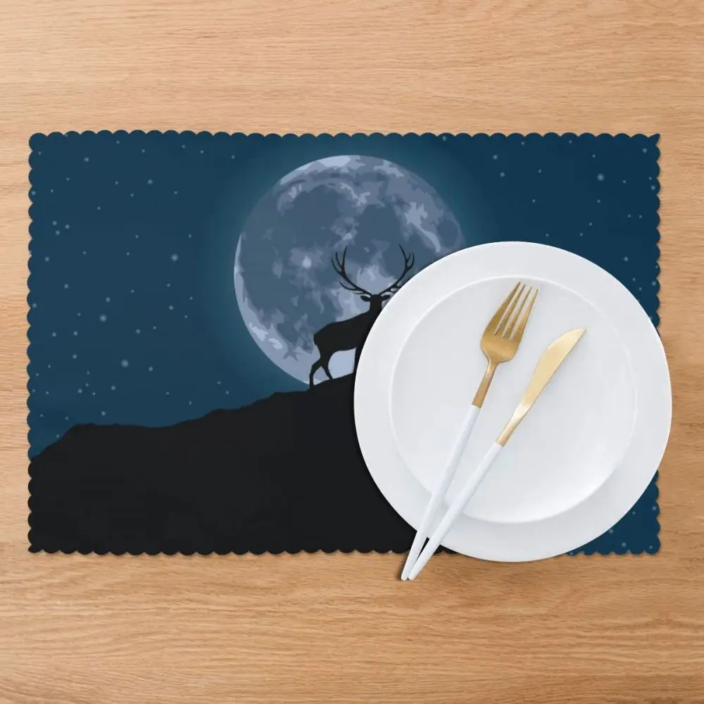 6 шт. коврики олень с полной луной тканевые для стола столовая посуда кухонный