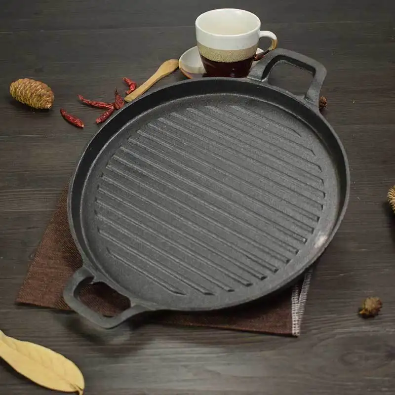 

Cast Iron Fried Steak Pot Home Striped Fried Steak Special Pot Uncoated Non-stick Pan Iron Thick Flat Frying Pan Frying Pan