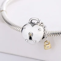925 sterling silver two tone heart and lock pendant charm bracelet necklace for women fits pandora bracelet jewelry diy making
