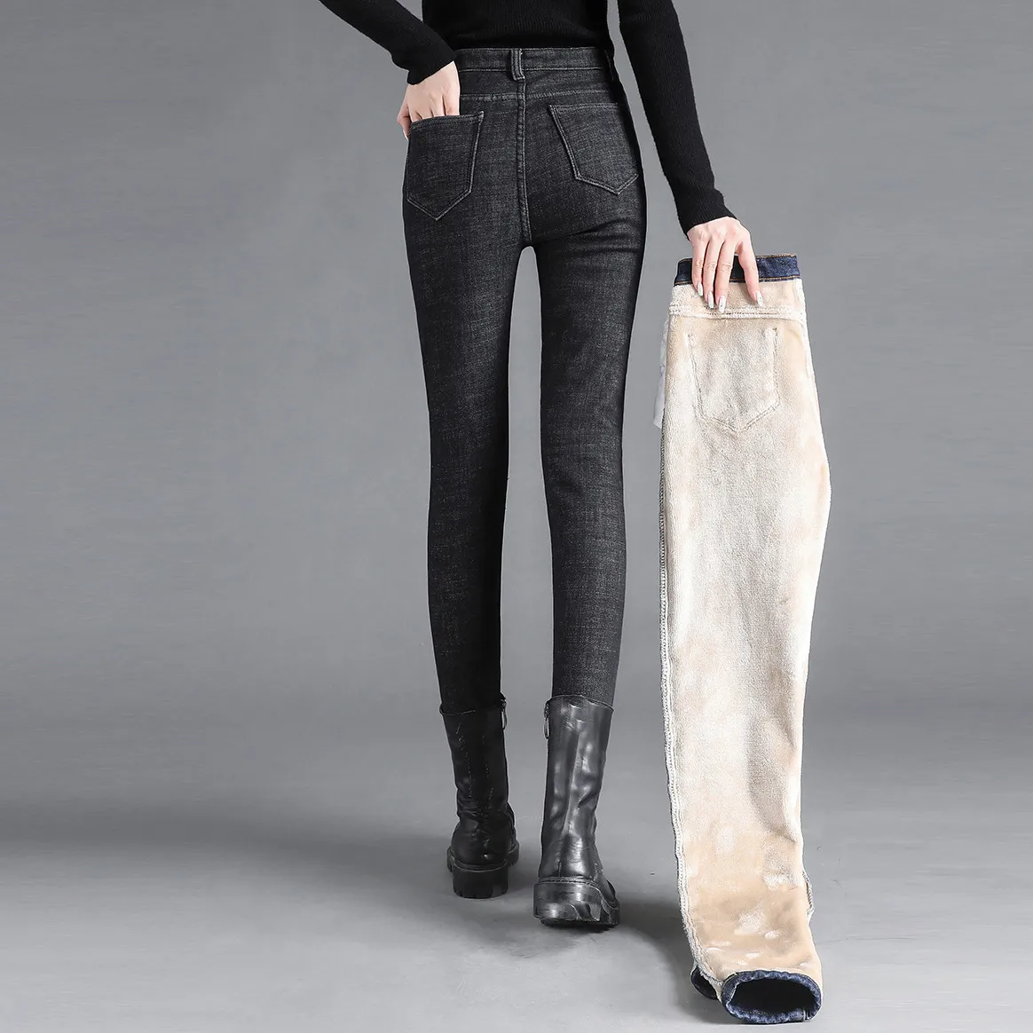 Плюшевые теплые джинсы новинка 2021 эластичные свободные брюки Harlan с высокой
