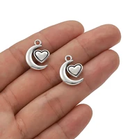 30pcs antique silver color crescent moon heart charms 1417 5mm for jewelry making diy handmade craft necklace pendant supplies